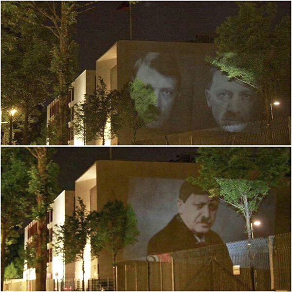 تصویر تلفیقی هیتلر و اردوغان  روی سفارت ترکیه در برلین