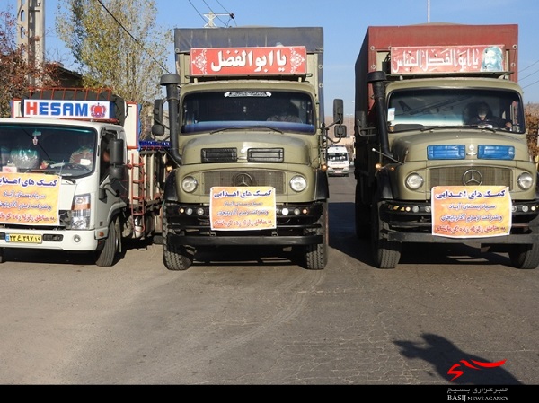 چهار کامیون کمک های مردمی از سپاه بستان آباد راهی کرمانشاه شد
